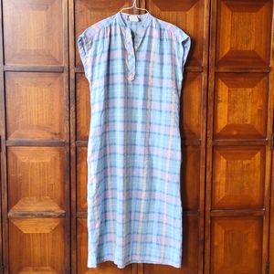 Vintage 80s new wave pastel plaid cotton poly shirt dress